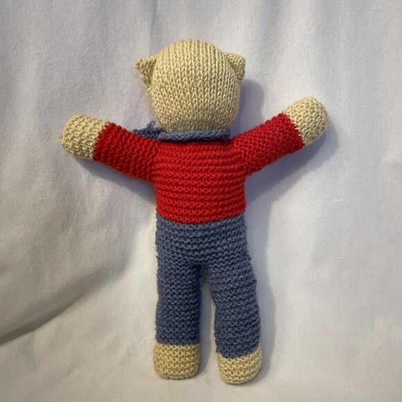 Estate Sale Find Vintage 14" Crocheted Stuffed Animal Red White Blue with Scarf - Picture 2 of 12
